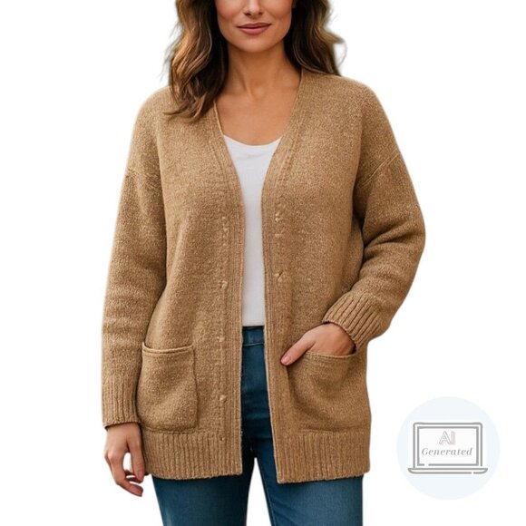 J Jill Womens Wool Blend Cardigan Sweater Gold Sequin Open Front Size M - Picture 1 of 11